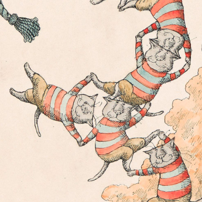 Thoroughly delightful illustration of 13 Gorey cats on auction at Swann Galleries on June 18